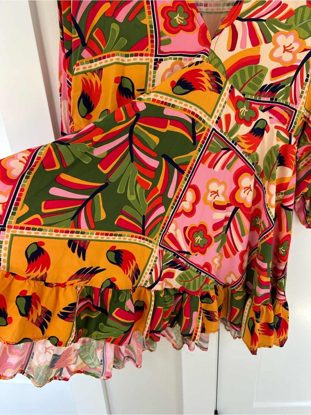 Tropical Patchwork Maxi Dress - Pink, Green & Yellow - Picture 2 of 8